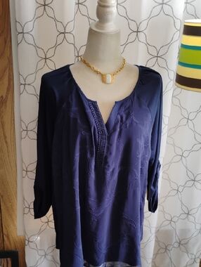 St. John's Bay Navy Embroidered V-Neck Tunic